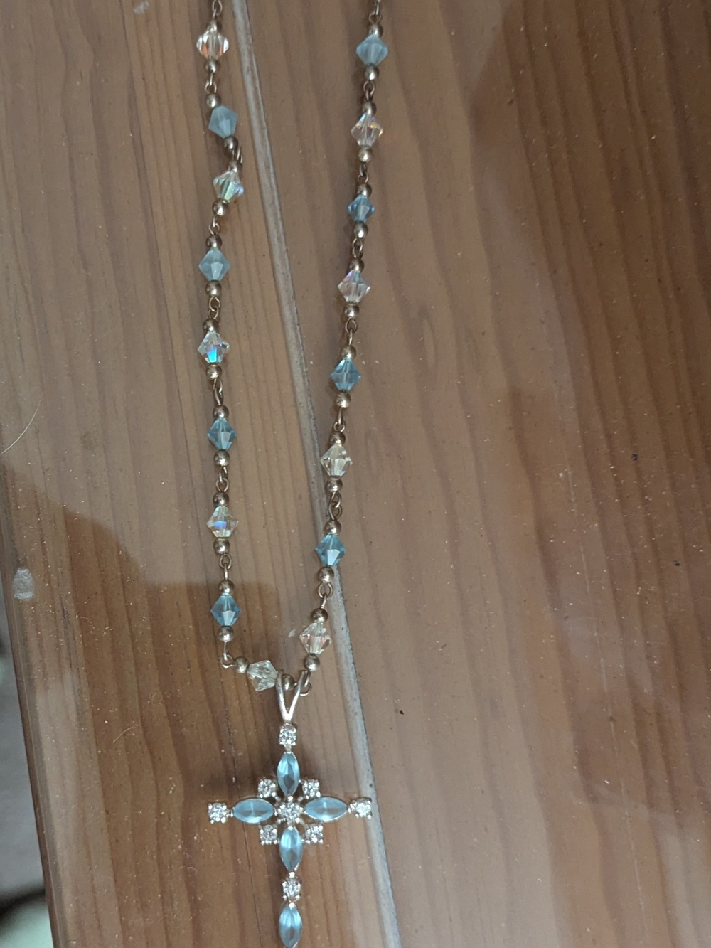 Swarovski Blue Crystal Cross Pendant Necklace - Women Jewelry